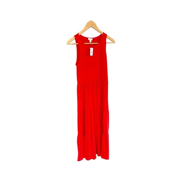 J.Crew Red Tiered Maxi Dress Womens XXS Sleeveless Peplum Sundress NWT - Picture 3 of 8